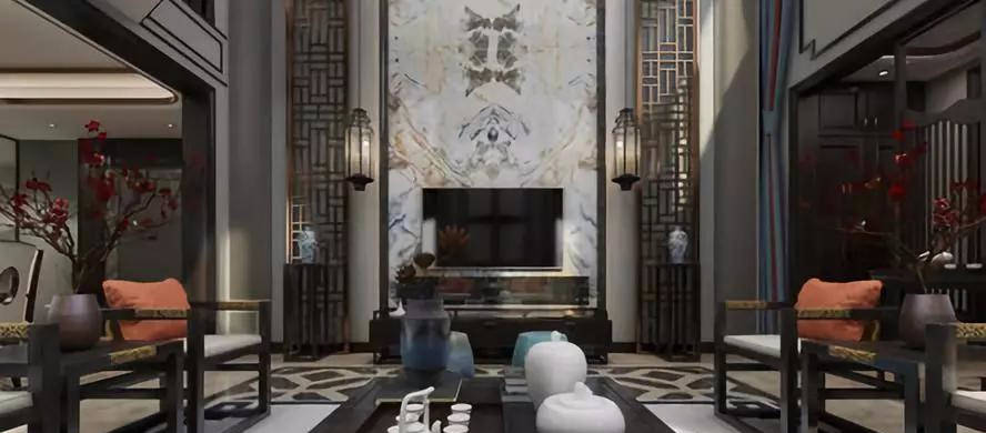 妙彩冰晶画现代新中式风格大理石背景墙时尚与古典的柔美结合