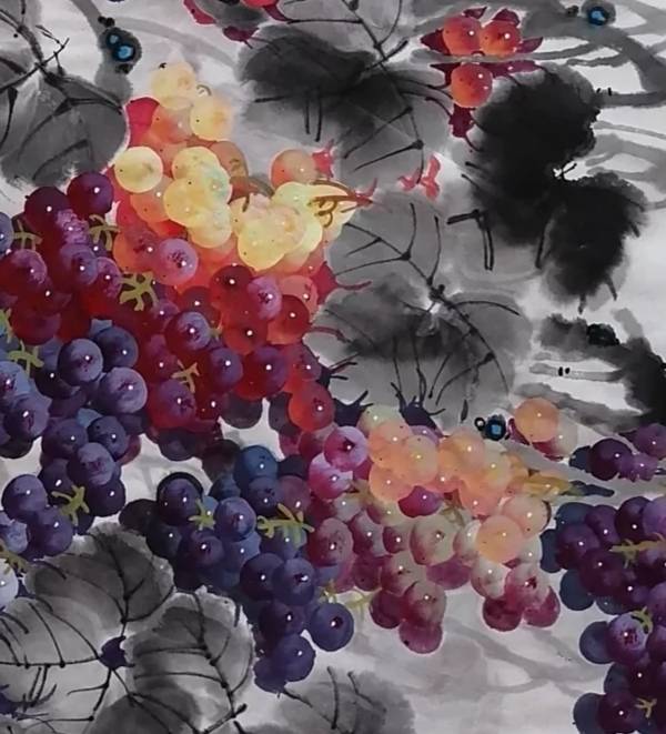 国画写意(红葡萄)画家细腻勾画,水灵灵的