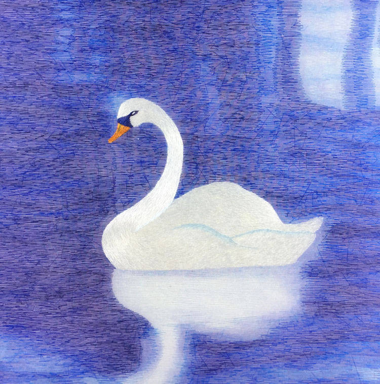 湘绣天鹅 品绣者手工刺绣装饰画工艺品礼品