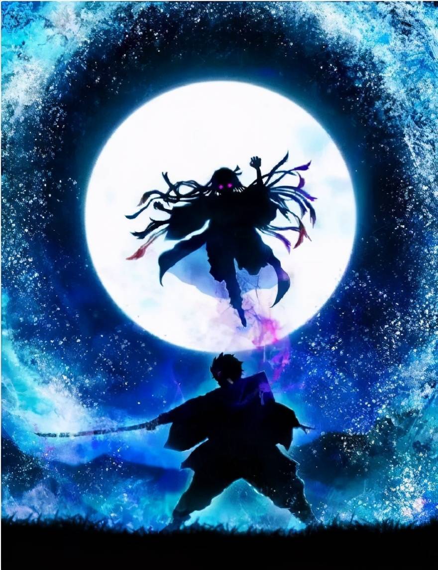 圆月下的鬼杀队,善逸在月中起舞,炭治郎与祢豆子上演跃肩杀