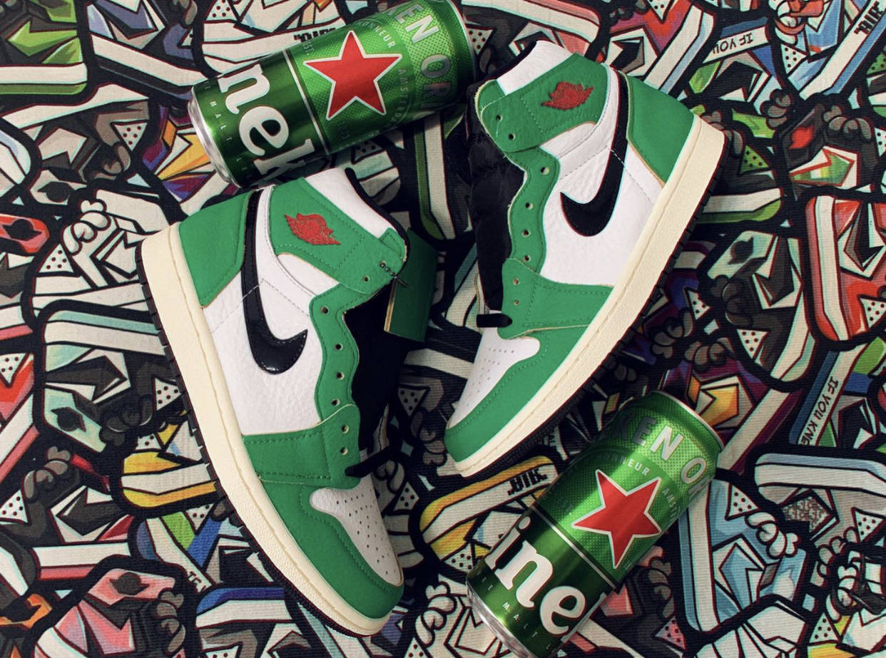 aj1喜力实物如何白绿色好搭配吗