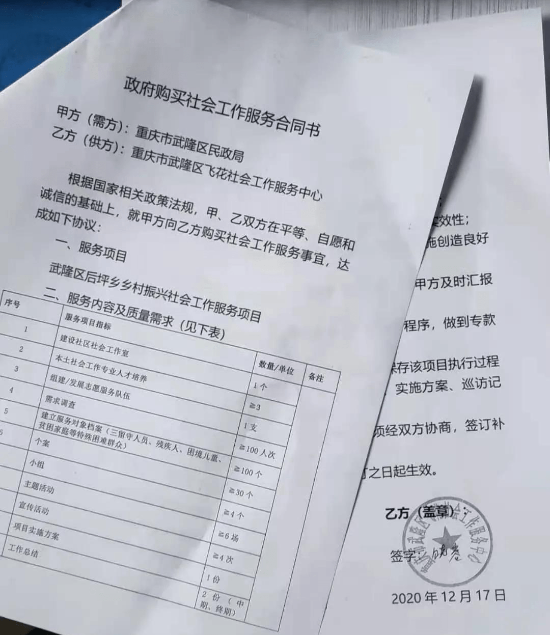 2020年12月18日,重庆市武隆区飞花社会工作服务中心承接的武隆区后坪