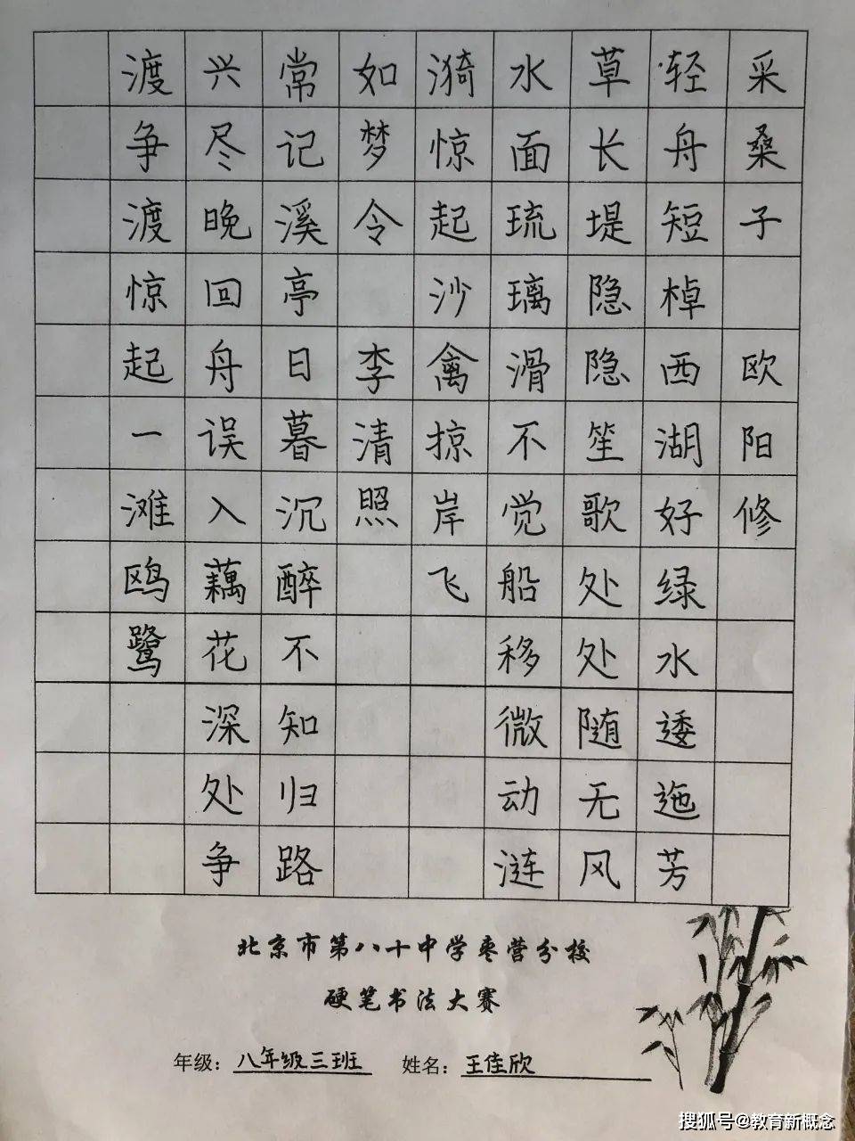 北京市第八十中学枣营分校举行硬笔书法比赛