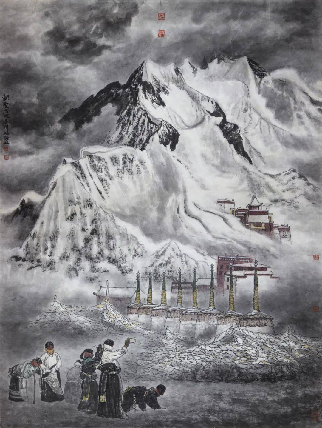 《牧归》223x179cm《山潮》223x180cm《昆仑山下》241x208cm《净》245