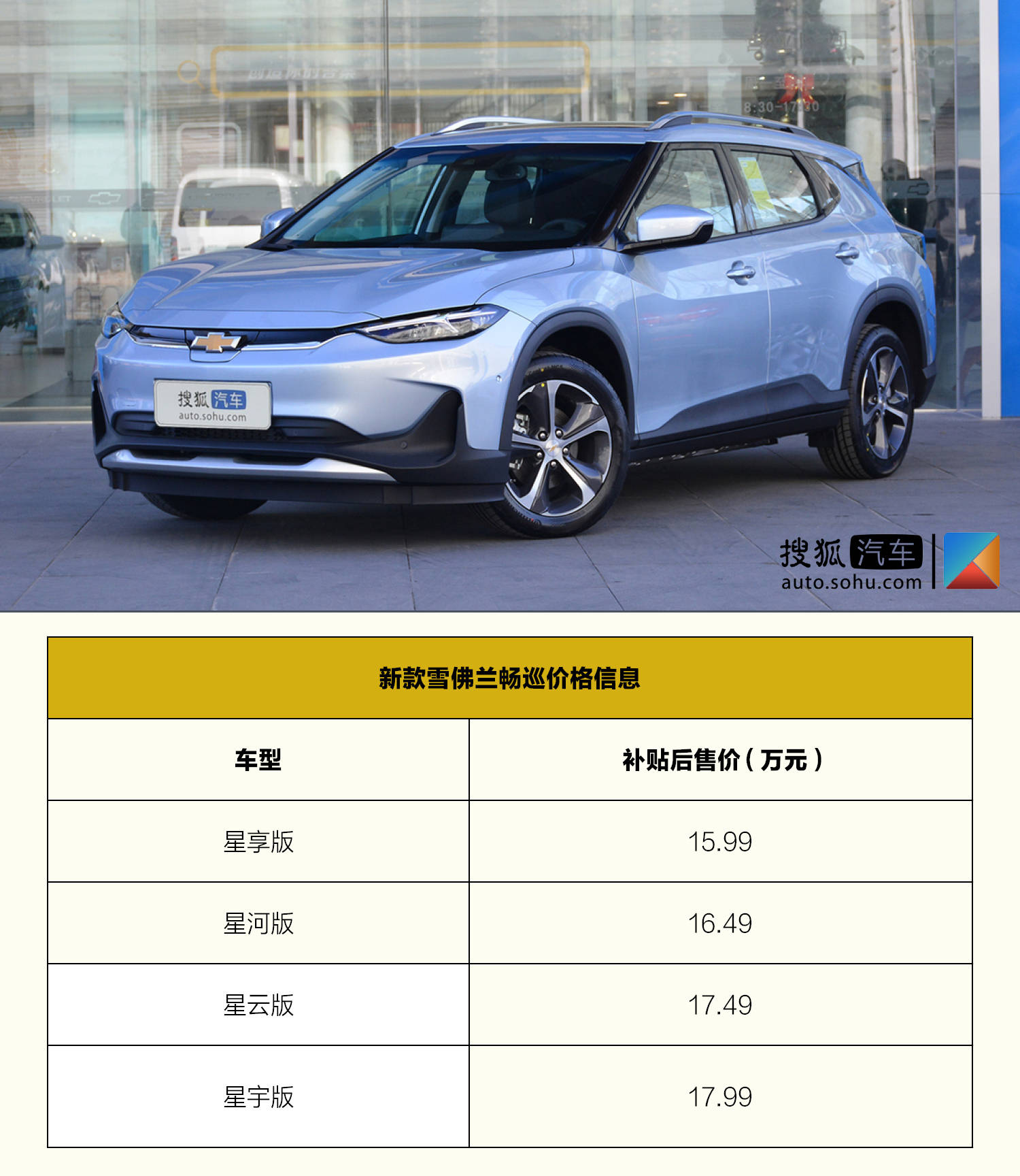 补贴后价格15.99-17.99万元。新款雪佛兰上市了