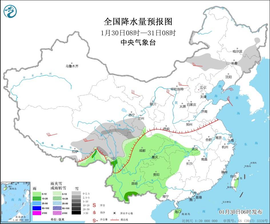 未来三天 较强冷空气将影响中东部地区  青藏高原东部和东北地区有明显降雪