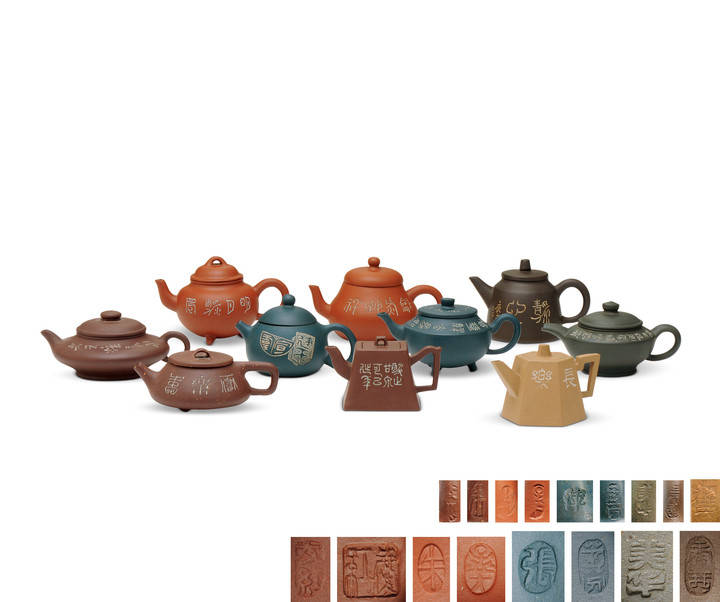 中国古美術/朱泥紫砂梅花紋茶壺/(底款:不明)