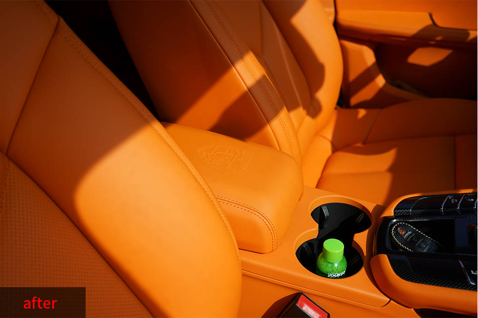 绿色保时捷macan改爱马仕橙真皮内饰