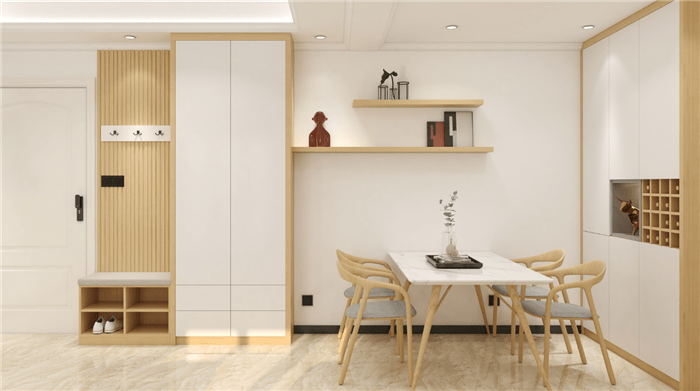 原木色与白色搭配,红色点缀,让北欧风空间更跳跃