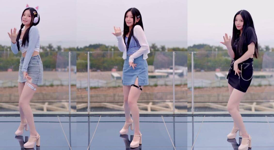 原创b站欣小萌6套换装跳舞白裙猫耳黑白腿环是心动的感觉