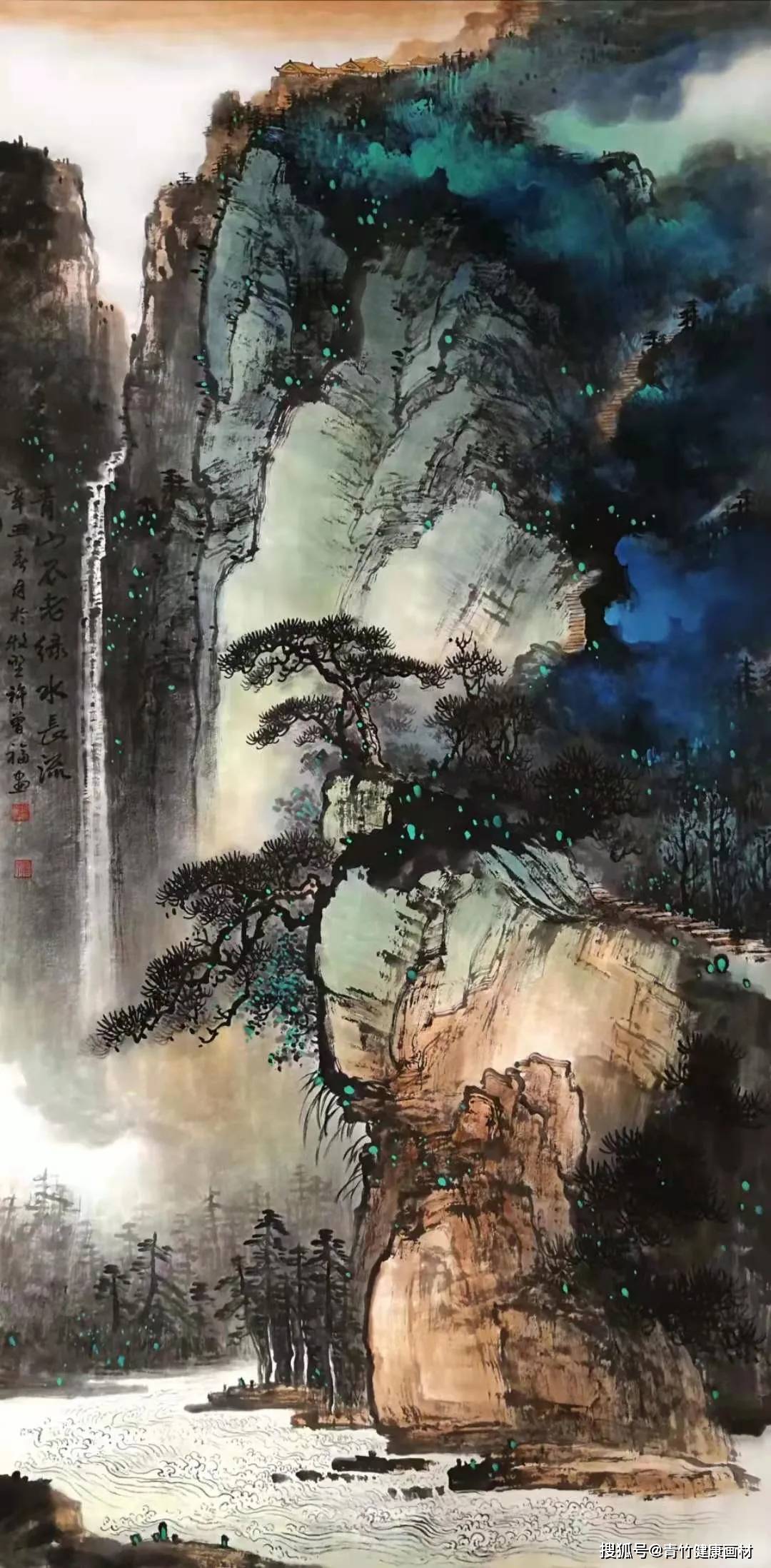 画家用浑厚灵动的笔墨,把山河,山水装进画里,展现眼前.