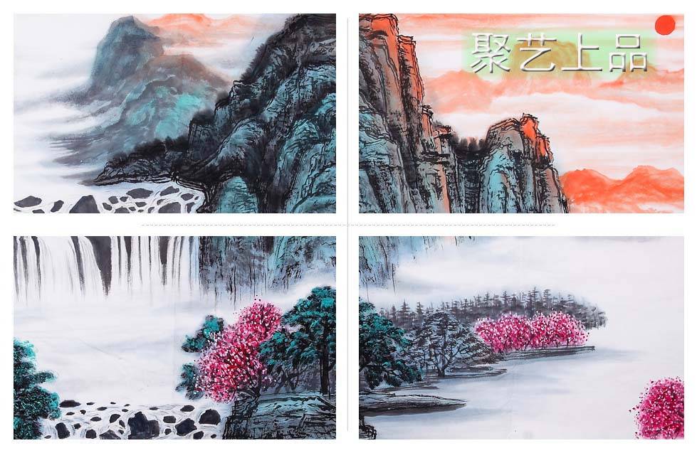 流水生财—水代表财源,沈天赐老师的此幅山水画作品中蕴含富水长流