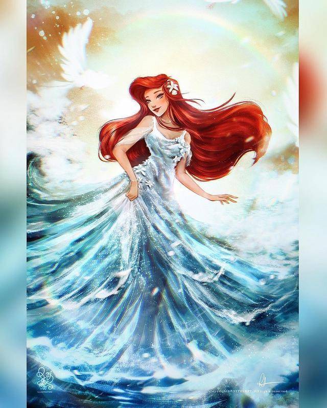 图片[5]-迪士尼公主化身女神，花木兰身穿锦绣华服，美人鱼居然以水做裙-魔性次元