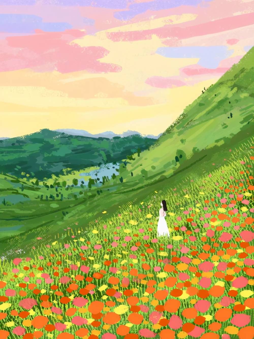 场景插画送你漫山遍野的小红花