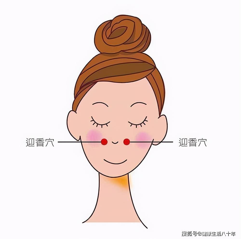 迎香穴：在鼻翼外缘中点旁开，当鼻唇沟中。常用食指按摩此穴，可以加快