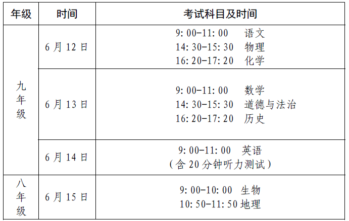 這些地方2021年中考時間定了附中考日程表