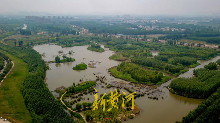 俯瞰西兴小清河源头林木茂盛碧水穿村