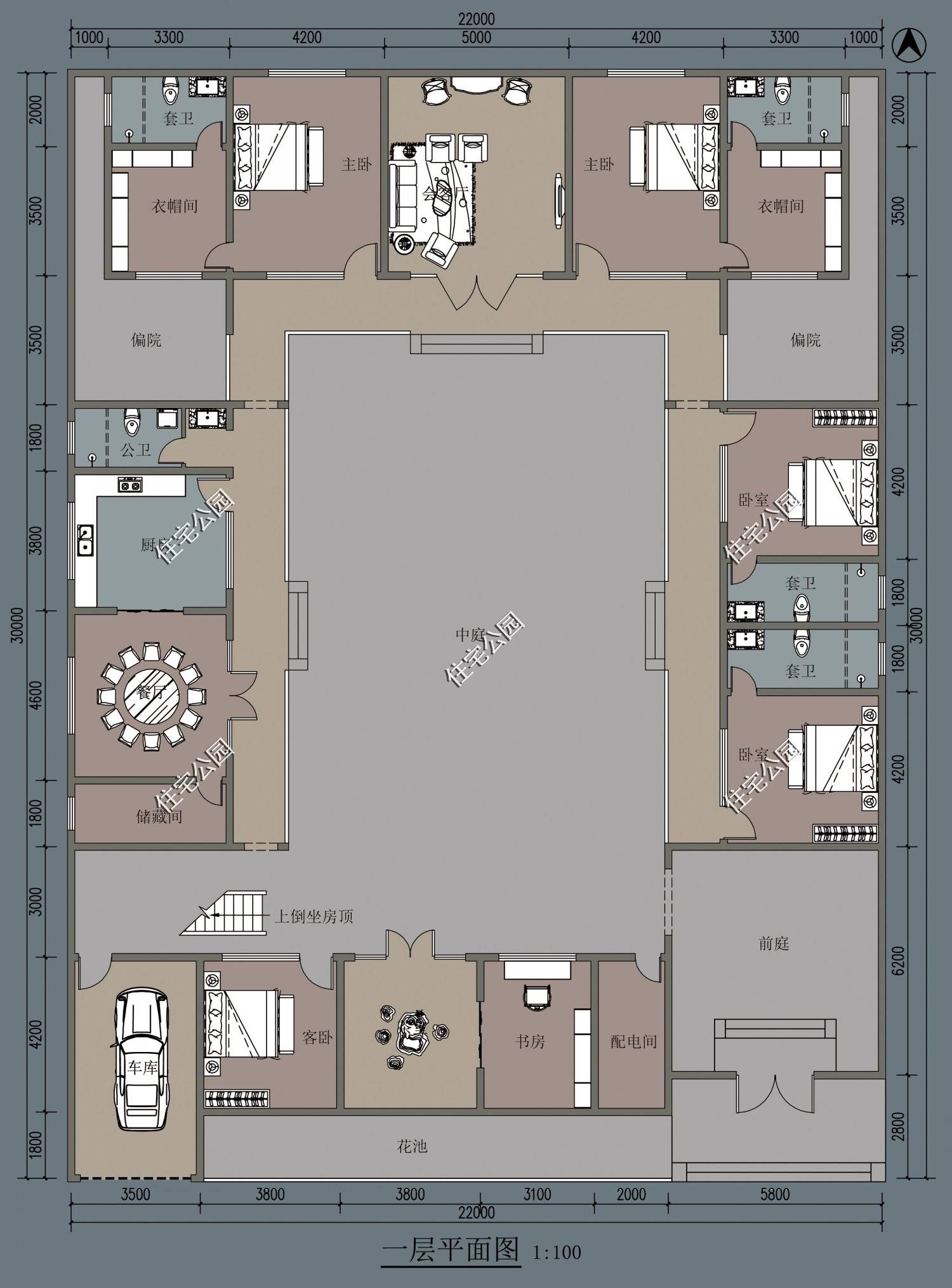 宅基地東西長30米南北22米,路在東面,怎樣蓋四合院?