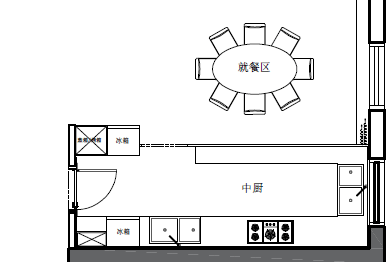 中厨与餐厅之间设计了 全透明无框玻璃隔断, 保留了大空间的通透, 也