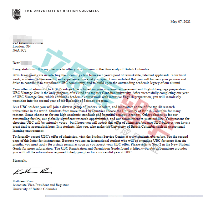 灵活变通z同学终获加拿大英属哥伦比亚大学offer