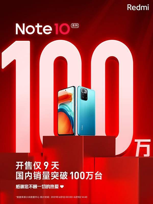 9天100百万台 红米note10系列新战绩公布 单挑所有 线下机 手机