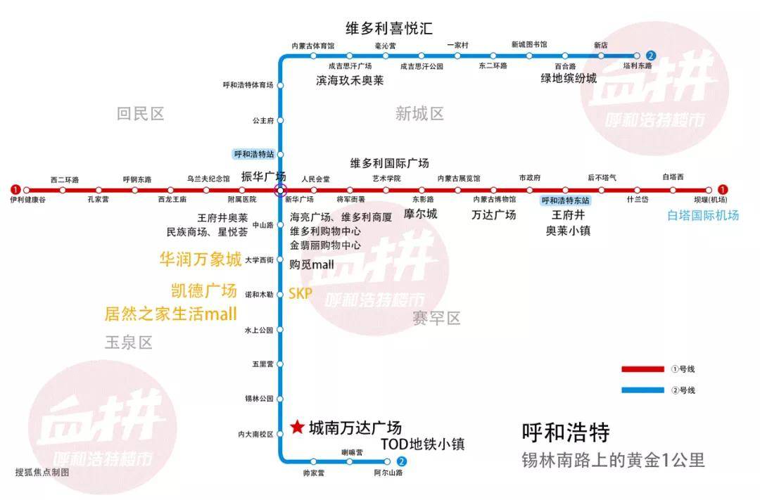 新兴购物中心正逐渐向地铁沿线聚集,根据呼和浩特2021-2030商业网点