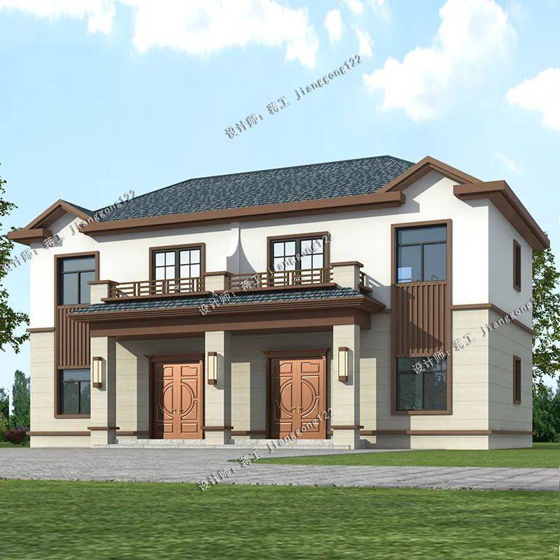 原创2款新中式二层双拼别墅四合院风格这样的兄弟房你见过吗