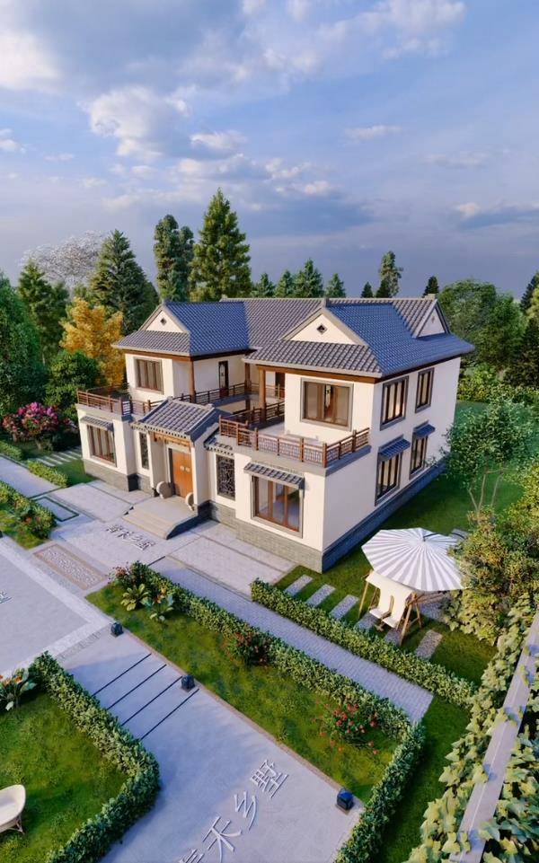 中式三合院别墅农村小院子