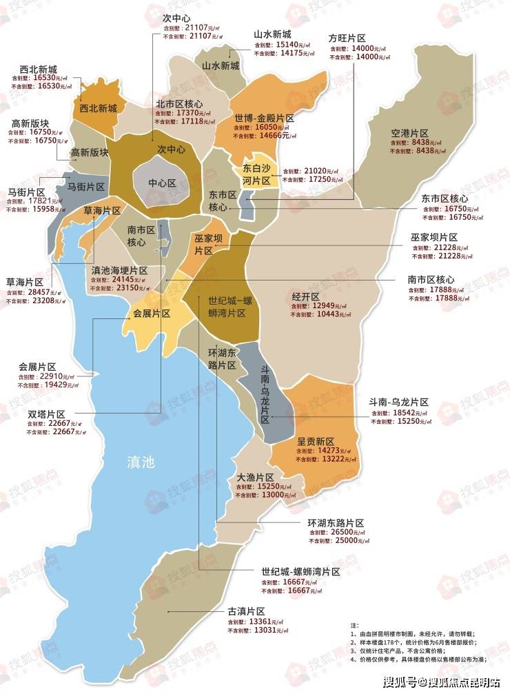 原创昆明6月房价地图出炉纯新盘入市拉高多个片区均价