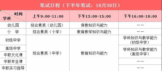 2021年下半年中小学教师资格考试(笔试)考试日期为10月30日(星期六)