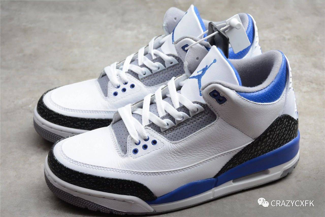 电绣|乔丹赛车蓝爆裂纹 Air Jordan 3 Retro Racer Blue 篮球鞋