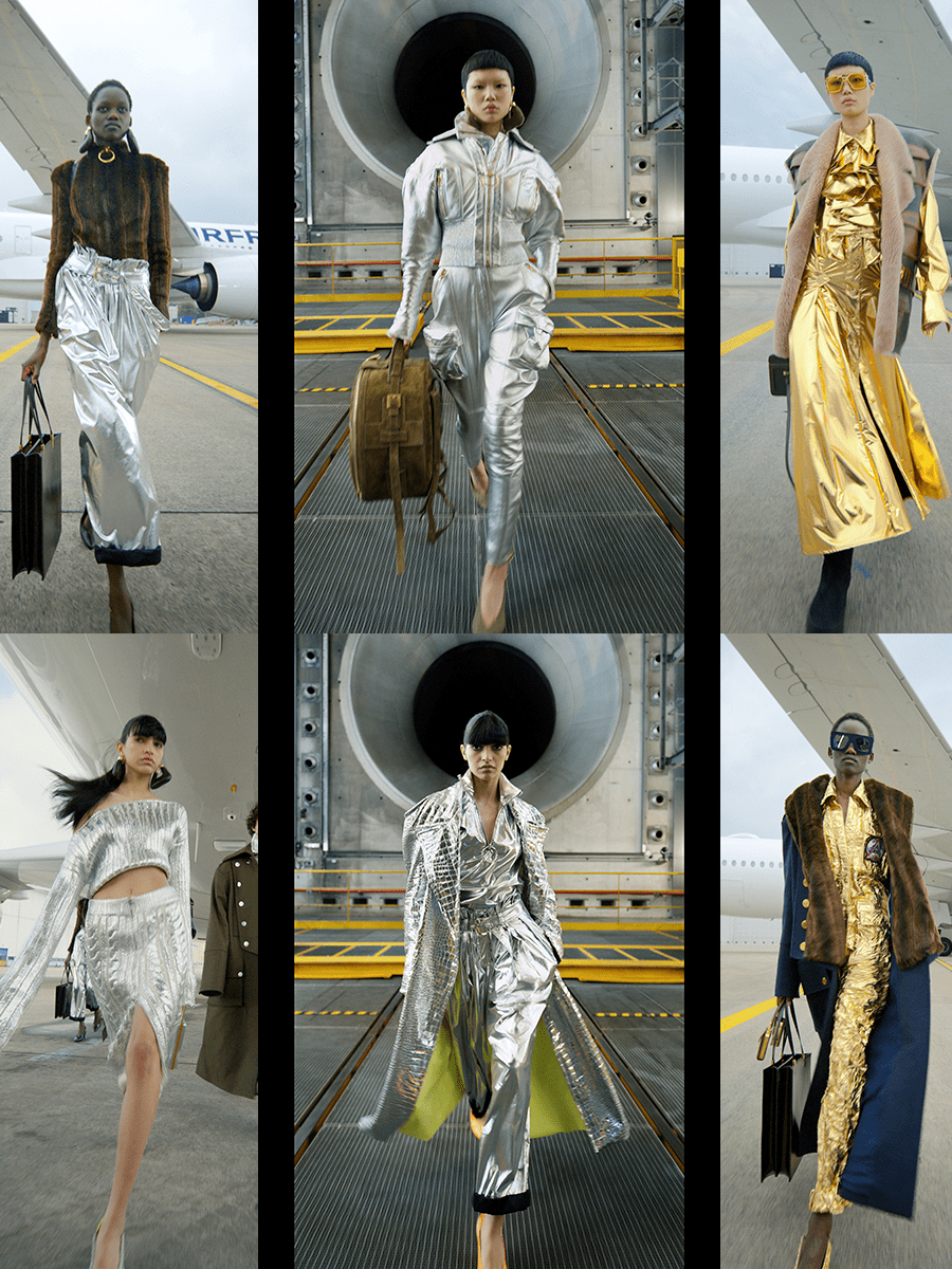 航空|Balmain 2021秋冬系列，亮黄色、银色等颜色，带着航空味道的时尚