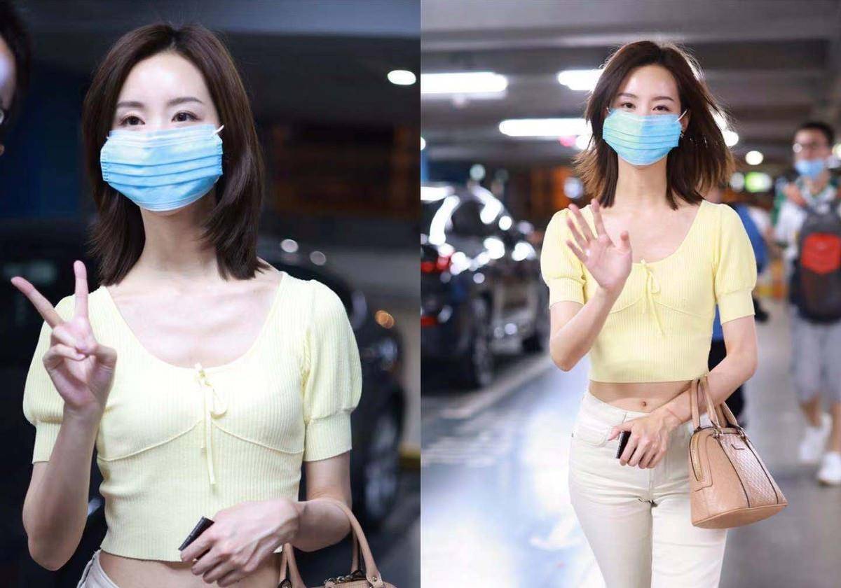 黑色|陈都灵真的好水灵，穿嫩黄色针织短袖，好有“氧气少女”的感觉