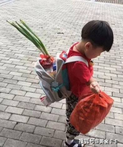 大葱|孩子背着两颗大葱去上学走红网络，打开书包更是把网友吓到了
