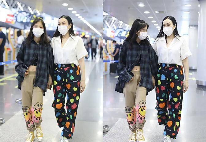 身材|钟丽缇携女走机场罕见不同框，穿连体裤抢镜，长女身高逆袭大变样
