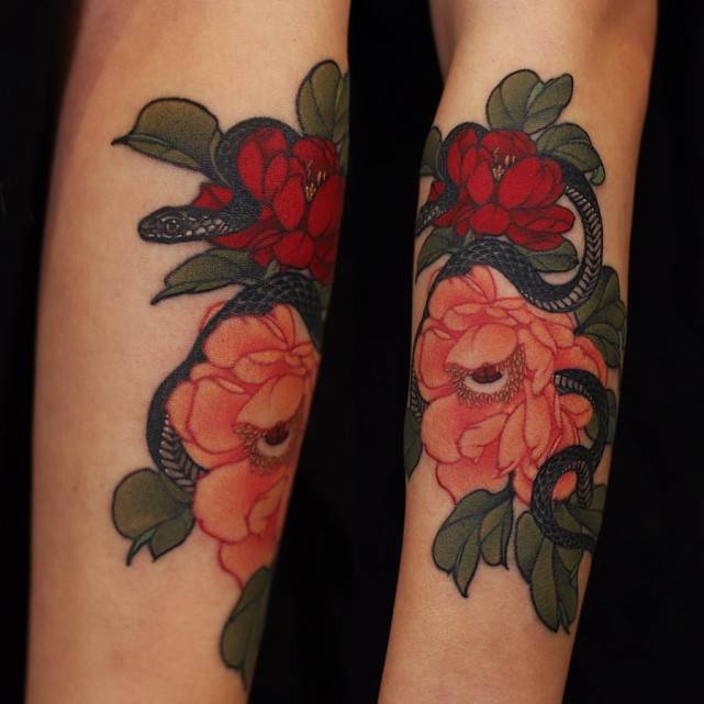 20张彩色花纹身图案