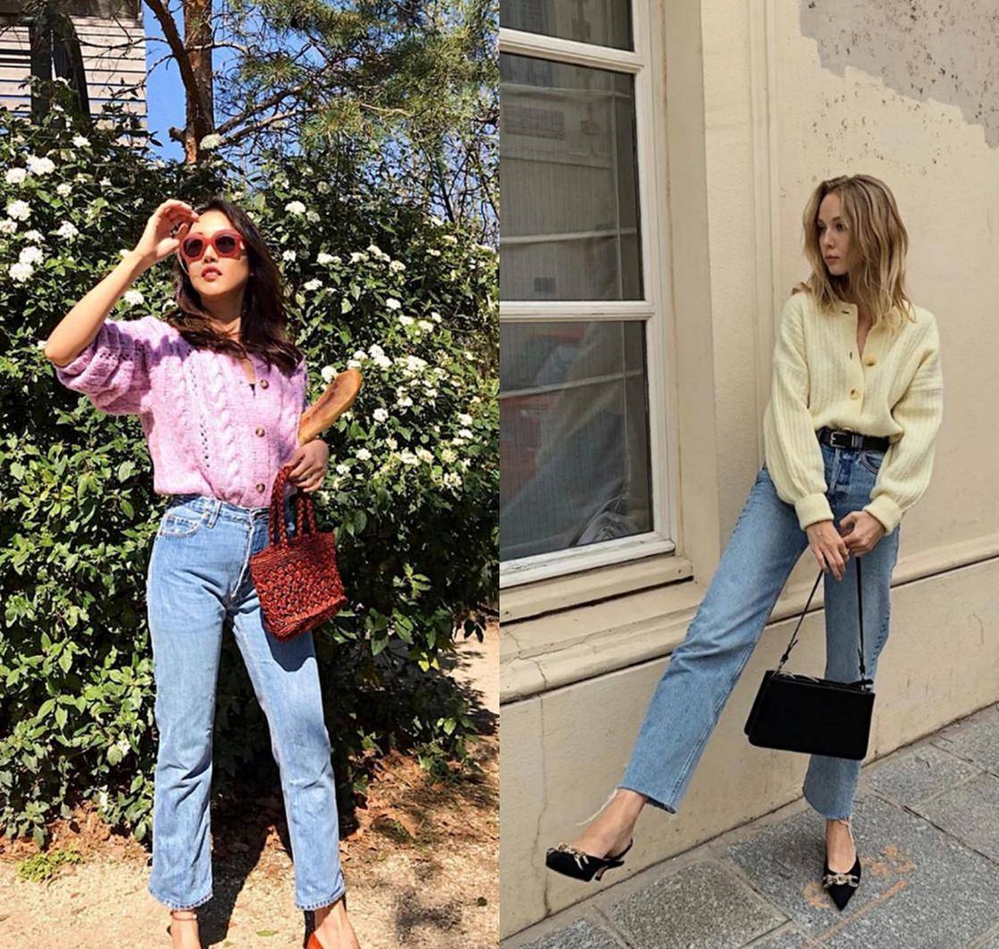 披肩|夏季穿衣没思路，照着学：直筒牛仔裤+“奶奶衫”，让你美到不行