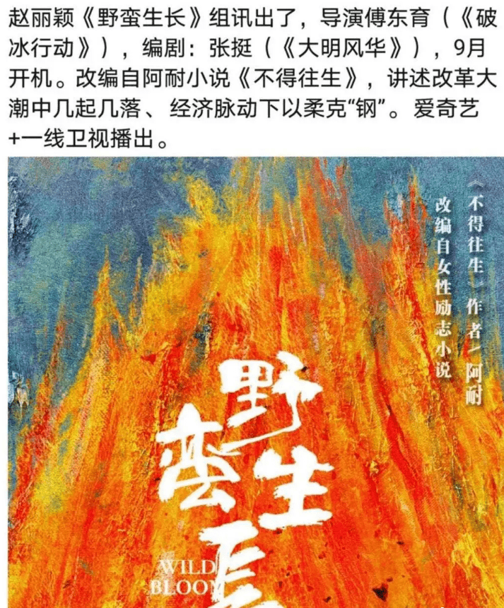 官宣|赵丽颖新剧《野蛮生长》将开机，王一博被曝二搭，与男主人设不符