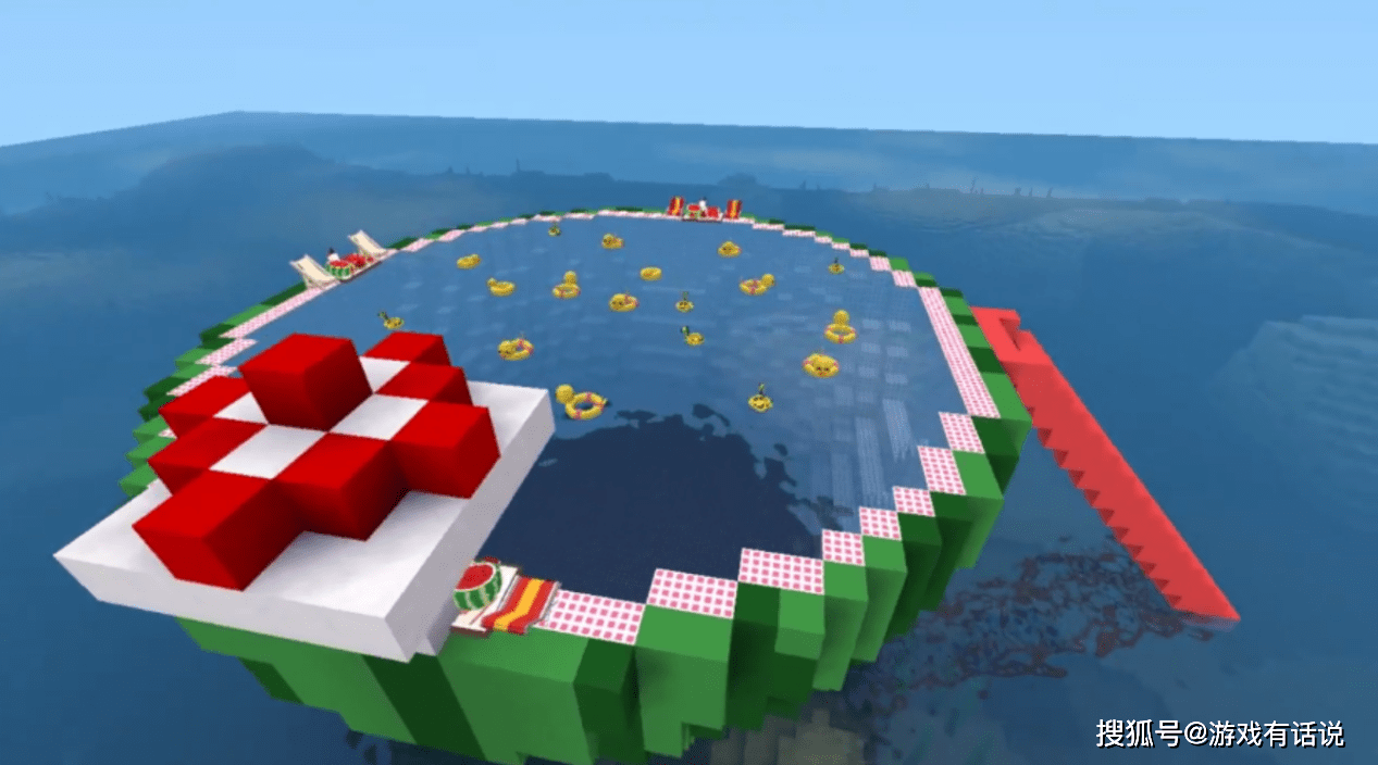 迷你世界西瓜游泳池看起来像个西瓜既能欣赏又能度假