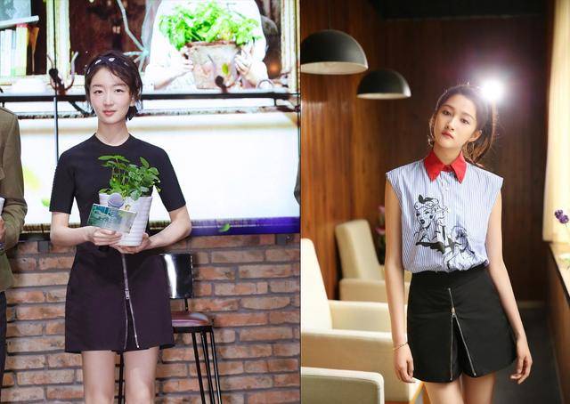 周冬雨|周冬雨和关晓彤撞衫同款拉链裙，穿出了小个子优势，完全不输气场