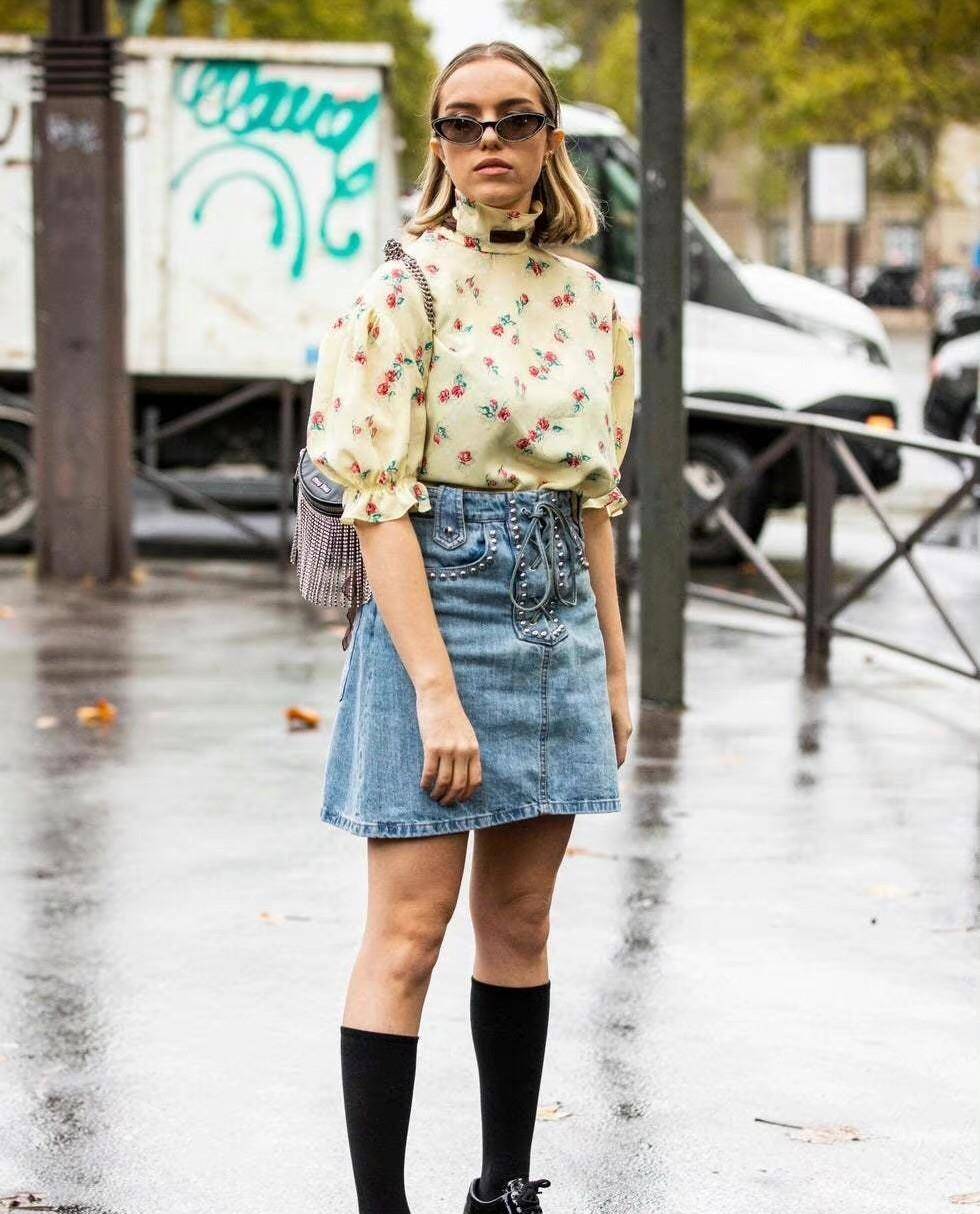 颜色|牛仔半身裙再好穿也有翻车的时候!腰线位置,鞋子的颜色都是重点