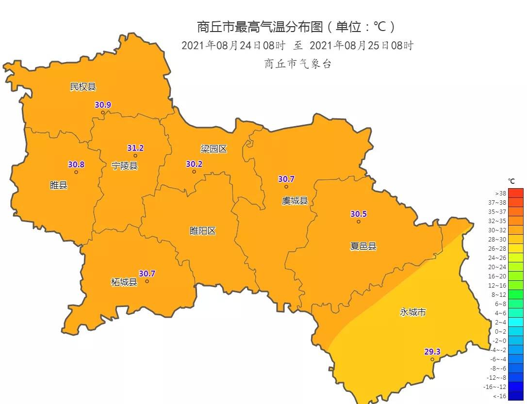 3℃(永城)-31.2℃(寧陵),今晨最低溫度16.9℃(商丘)-21.