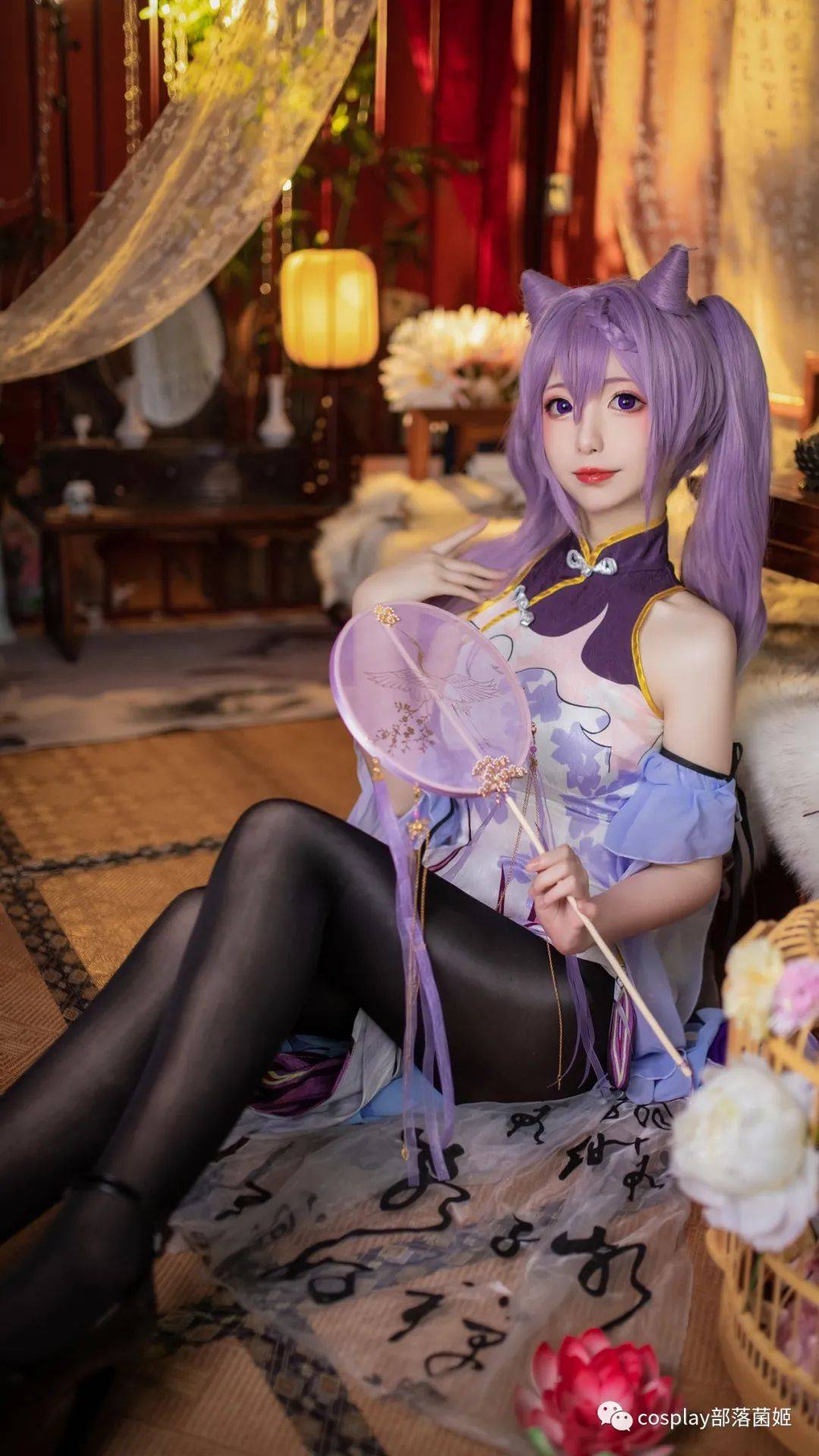 cos:原神丝质旗袍刻晴cos正片@花晃团子_bcy
