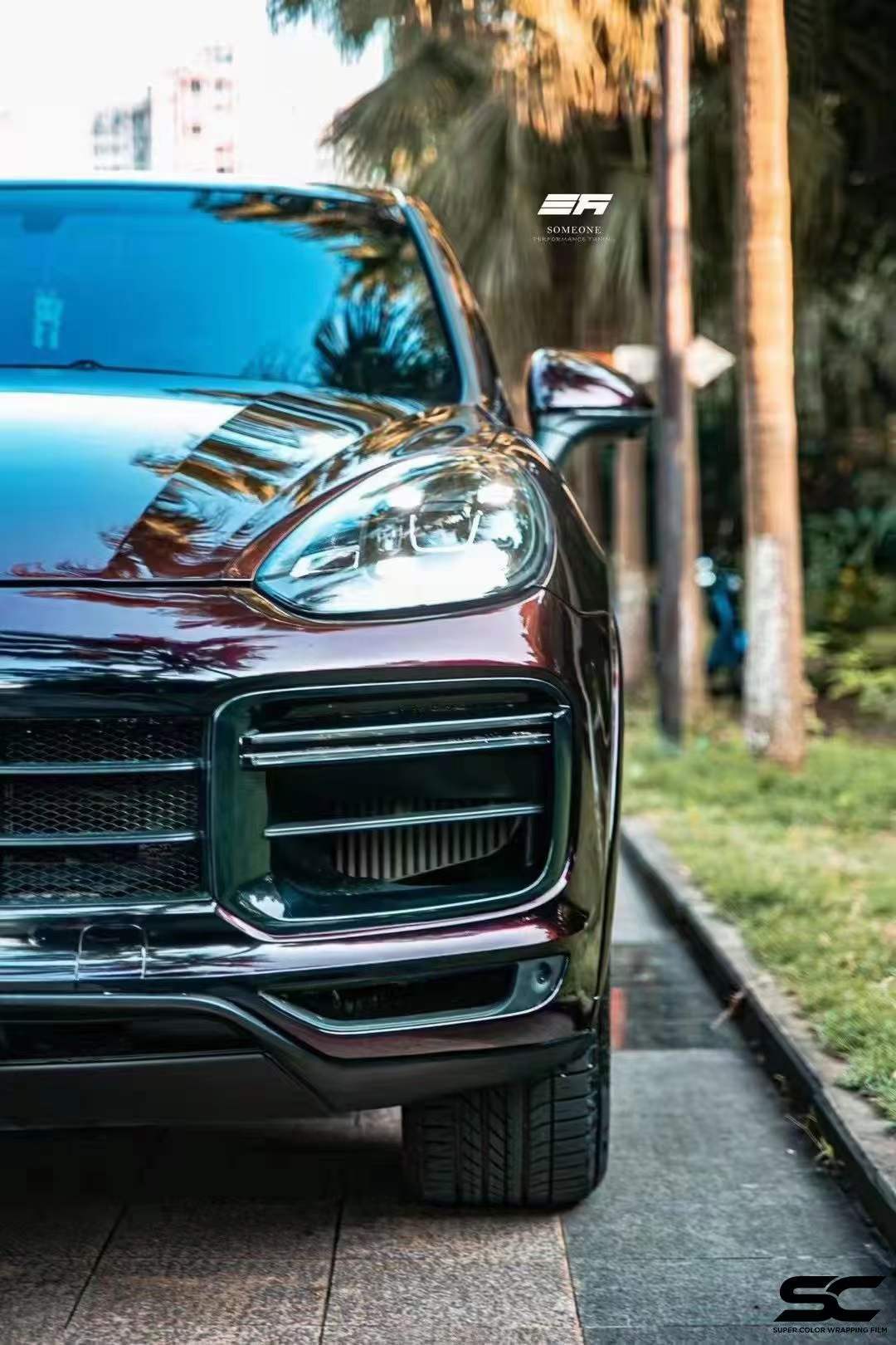 保时捷卡宴全车贴膜sc改色膜pet黑魅红