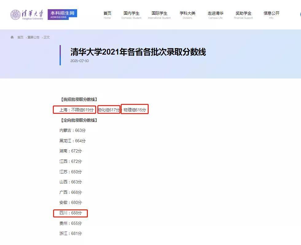 清华大学定位山西省的高考录取分数线高达663分