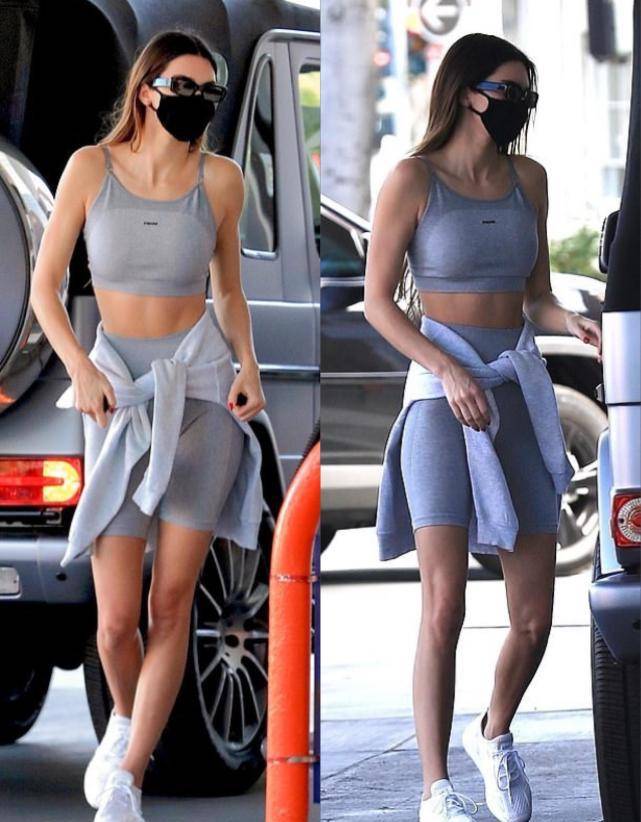 金小妹|超模肯豆加油站秀腹肌筷子腿,腰系男友德文·布克队服,走路漂移