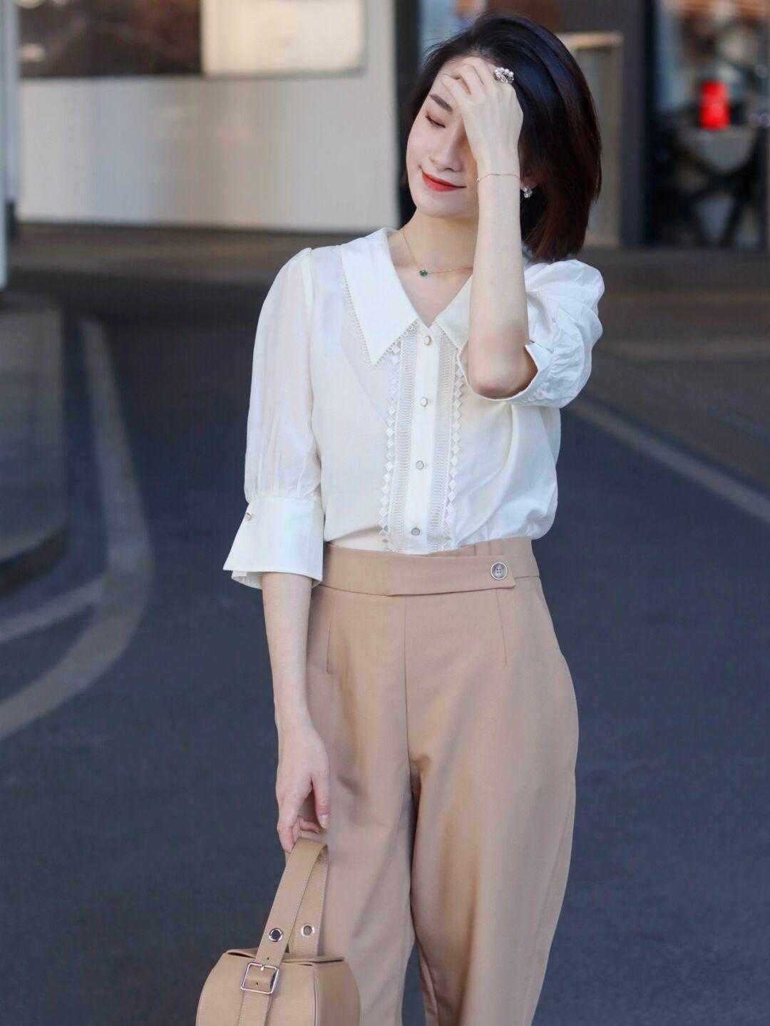 小个子|初秋，穿白衬衫搭配西装裤，小个子女生也能显高显瘦，漂亮大气