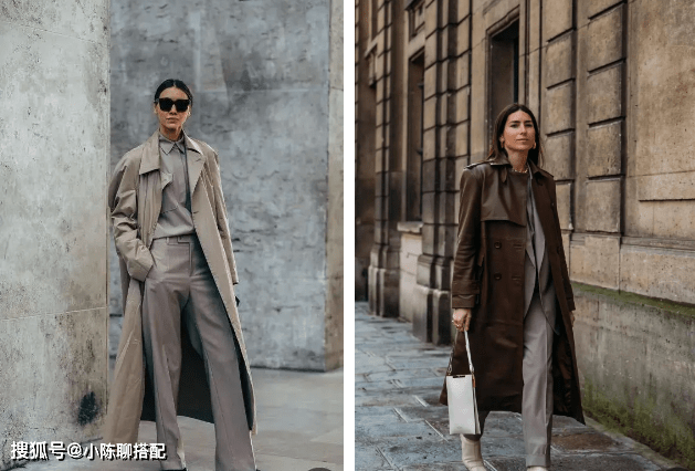 浅棕色|气质出众的女人，选风衣时别只穿卡其色，这样搭配更温柔显高级