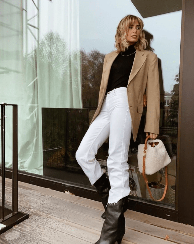 小白|辛芷蕾衣服品味在线,浅绿色西服搭配长裤走机场,高级干练