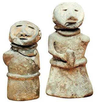 商早期灰陶男女奴隶陶俑